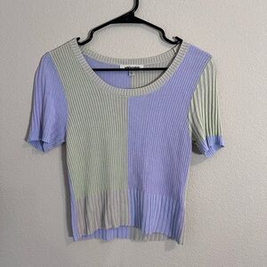 Multicolor Ribbed Short Sleeve Cropped Top
